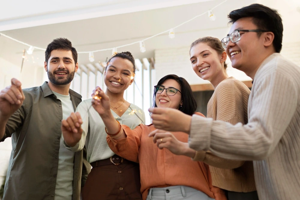 happy team in office